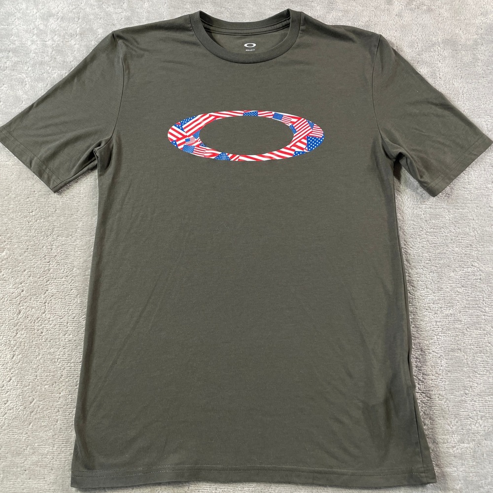 Oakley‎ Shirt Mens Small Green O Hydrolix USA American Flag Patriotic July 4th
